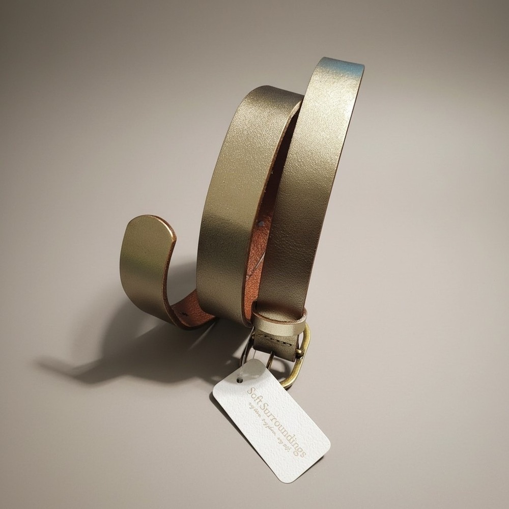 Soft Surroundings Monte Carlo Gold Metallic Leather Belt Womens Medium NEW